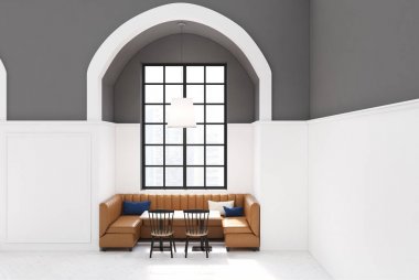 Beyaz ve gri kafe iç, kanepe