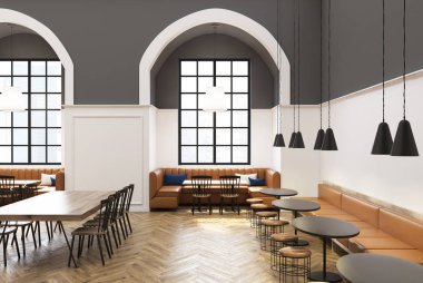 Beyaz ve gri kafe iç, pencere