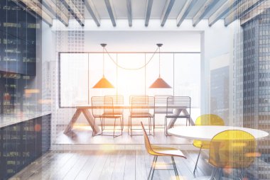 Tonda gri mutfak ve yemek odası