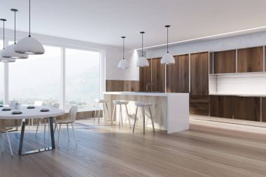 Bir çizgiyle koyu ahşap mutfak köşesi