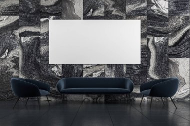 Mermer oturma odası, kanepe, koltuk, poster