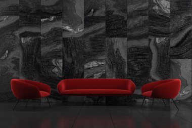 Kırmızı mermer oturma odası kanepe, koltuk