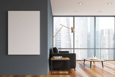 Gri panoramik salon, poster