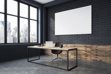 Siyah tuğla CEO'su office iç, poster yan
