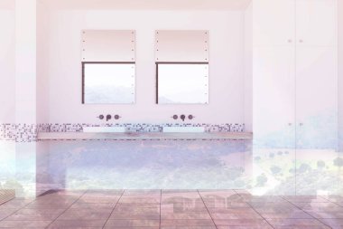 Beyaz ve gri karo banyo lavabo tonda