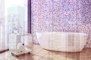 Tonda gri karo banyo köşe, beyaz küvet