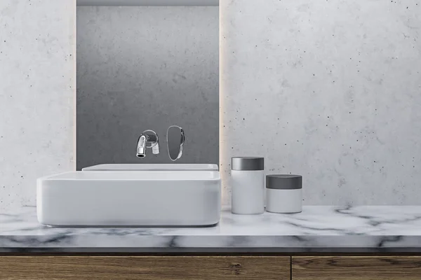 Badezimmer aus weißem Marmor, weißes Waschbecken — Stockfoto