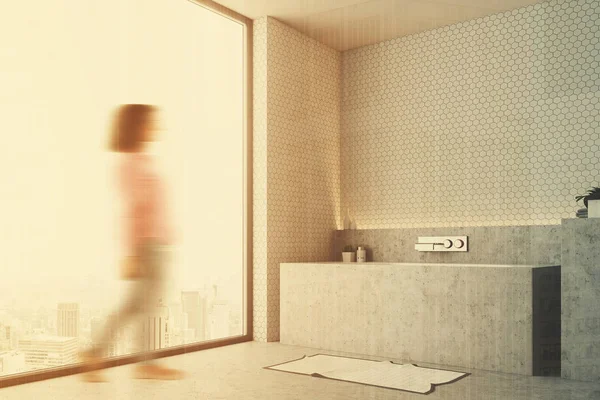 Bianco bagno grigio vasca chiudere lato sfocatura — Foto Stock