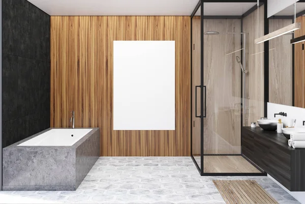 Black and wooden bathroom, poster — Stock Photo, Image