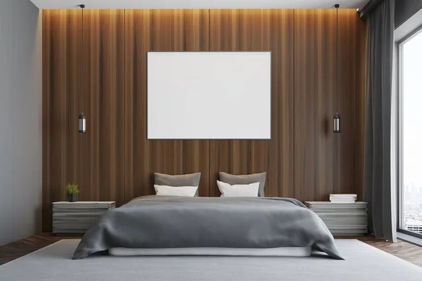 Ciemnej sypialni drewniane, plakat — Zdjęcie stockowe