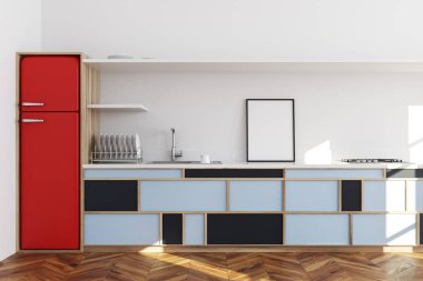 Beyaz mutfak, mavi tezgah, poster