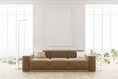 Beyaz oturma odası, poster ve kanepe