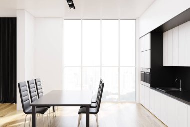 Siyah ve beyaz yemek odası köşe