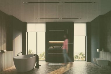 Beyaz ve koyu ahşap banyo iç bulanıklık