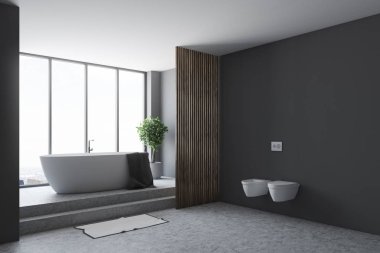 Siyah banyo, küvet ve tuvalet