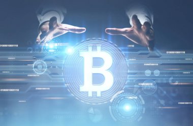 Adam s eller yukarıda bir bitcoin hologram