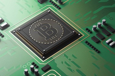 Yeşil devre kartı işlemci, bitcoin simgesi