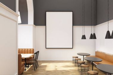 Beyaz ve gri kafe, yuvarlak masa