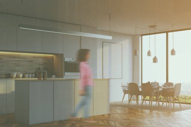 Beyaz mutfak bar, poster, yan ile bulanıklık