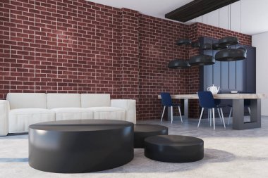 Tuğla oturma odası ve yemek odası