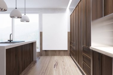 Koyu ahşap mutfak ve bar standı