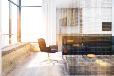 Beyaz oturma odası, kare masa, sandalye tonda