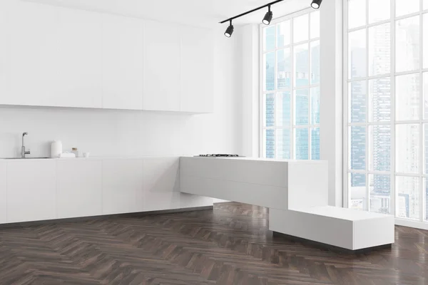 Interior dapur putih, tampilan samping — Stok Foto