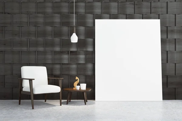 Habitación gris con sillón blanco y póster — Foto de Stock