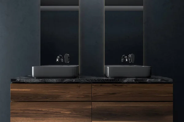 Badezimmer Waschbecken aus Holz und schwarz — Stockfoto