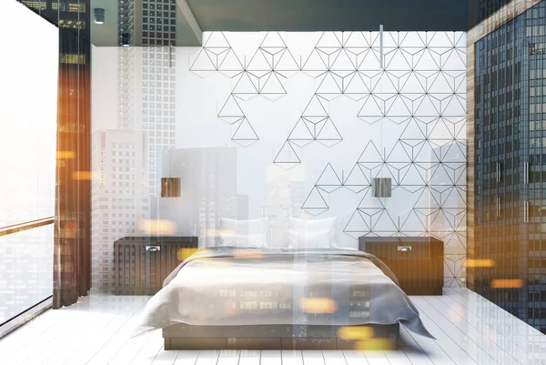 Hexagonal blanco dormitorio interior tonificado — Foto de Stock