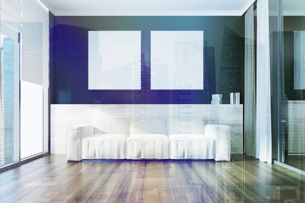 Divano e manifesti quadrati soggiorno bianco doppia — Foto Stock