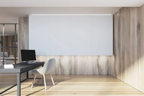 Wooden CEO office interior, white — Stock Photo, Image
