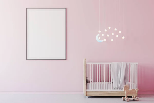 Baby girl s room, cradle and poster — Stock Image Baby girl s room, cradle and poster Stock Image
