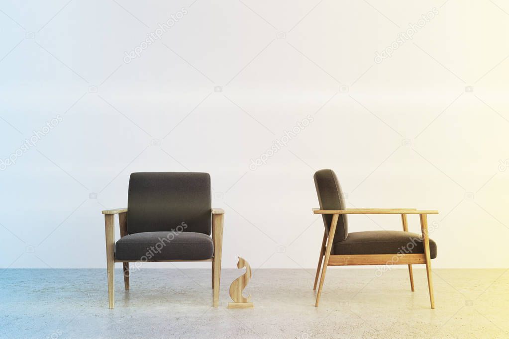 Two gray armchairs in a room toned