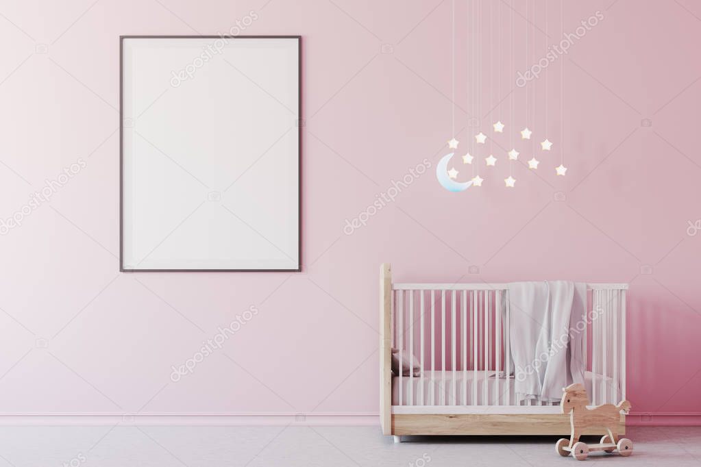 Baby girl s room, cradle and poster