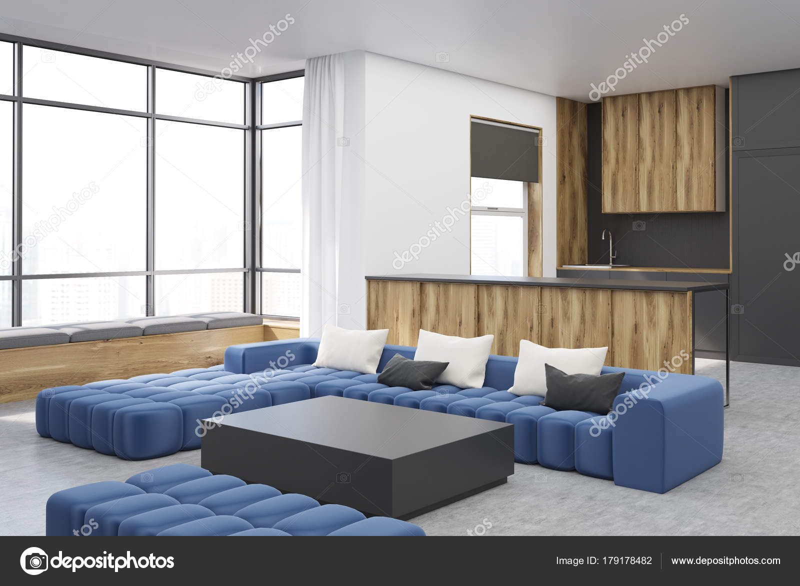 Zwart en houten woonkamer hoek vierkante tafel — Stockfoto ... Zwart en houten woonkamer hoek vierkante tafel — Stockfoto ...