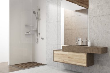 Gri banyo lavabo, duş