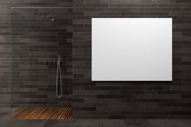 Siyah ahşap banyo, duş, poster
