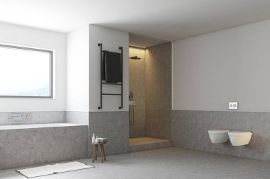 Gri banyo, tuvalet ve duş