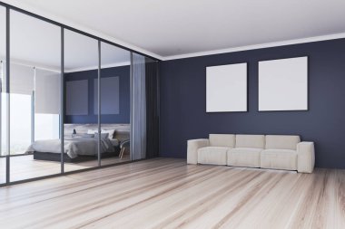 Mavi Salon köşe, kanepe ve iki posterler