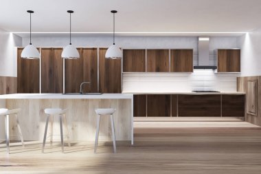 Bir çizgiyle koyu ahşap mutfak