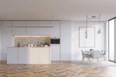 Beyaz mutfak bir çizgiyle poster