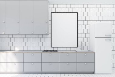 Beyaz mutfak, döşemeli poster