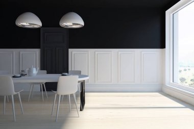 Siyah-beyaz yemek odası iç