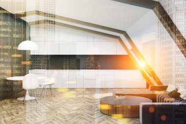 Beyaz gri tavan mutfak ve yemek odası tonda