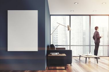 Gri panoramik salon, tonda poster