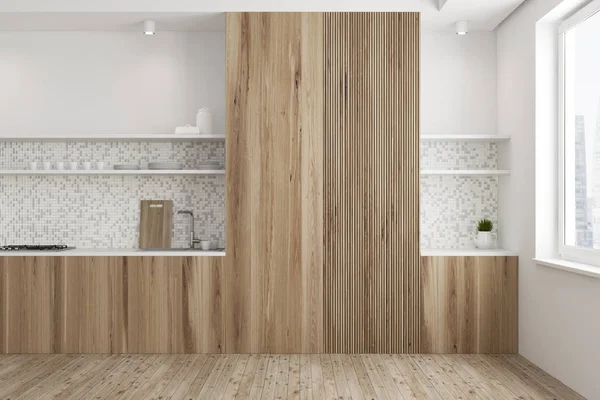Cucina piastrellata e in legno interno — Foto Stock