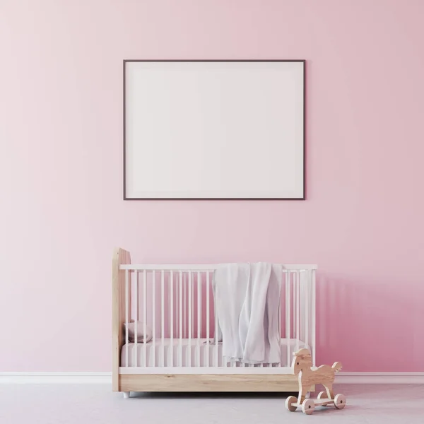 Chambre de bébé fille, berceau et poster gros plan — Photo