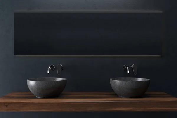 Łazienka czarno, Podwójna umywalka — Zdjęcie stockowe