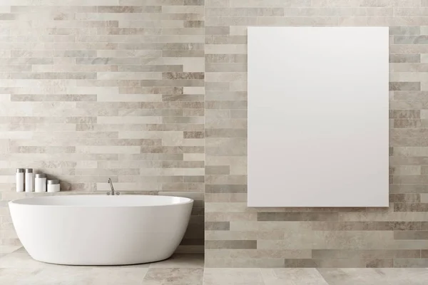 White wooden bathroom, poster, tub — Stock Photo, Image